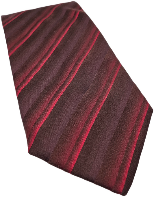 Hugo Boss Silk Tie Mens Burgundy Red Striped Retro Vintage Wedding Neck Tie BX2