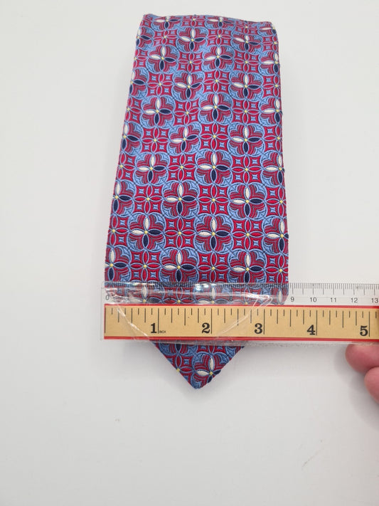 Fort & Stone Flower Geometric Blue Mens Silk Tie Classic Designer Necktie Geometric Vintage Mens Tie UK BX6