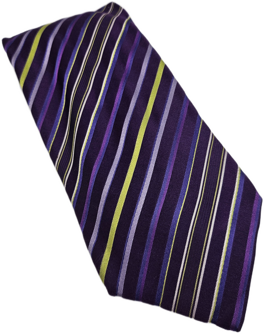 Jaeger Silk Tie Mens Purple Lime Striped Designer Business Wedding Necktie BX23