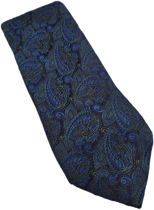 Thomas Pink Silk Tie Mens Navy Blue Green Paisley Woven Vtg Retro Neck Tie BX25