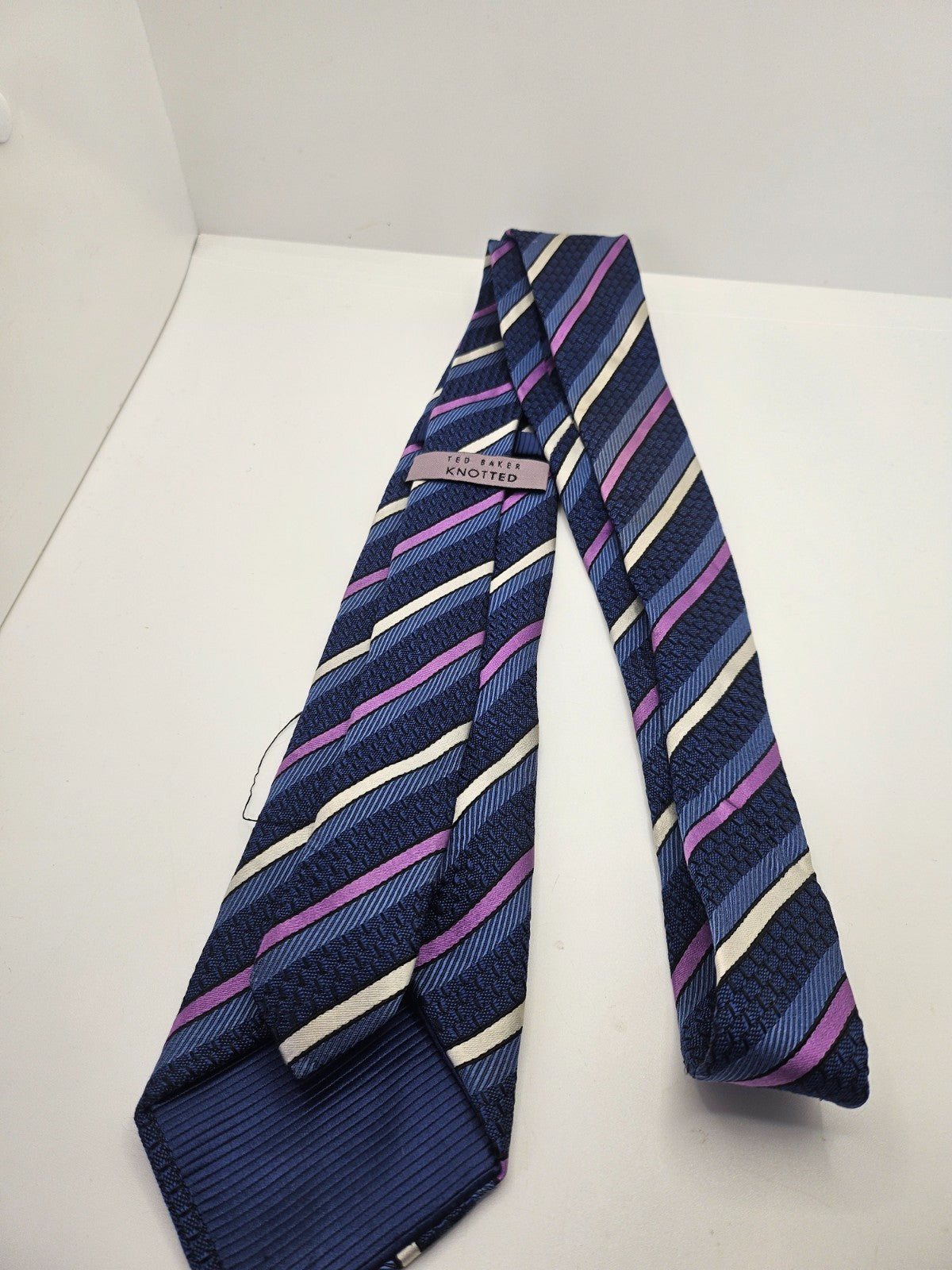 Ted Baker Knotted Silk Tie Mens Blue Pink Textured Striped Vintage Neck Tie BX15