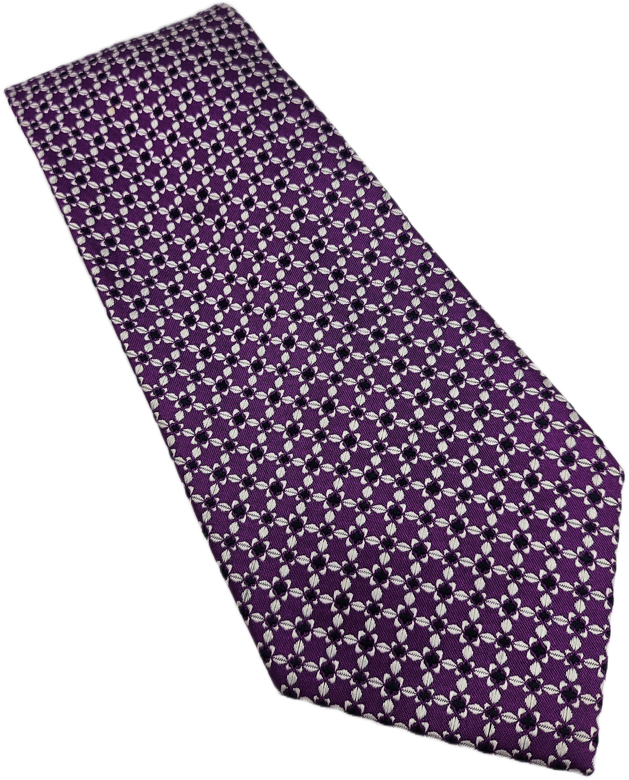 T.M. Lewin Silk Tie Mens Purple White Floral Statement Wedding Vtg Neck Tie BX23