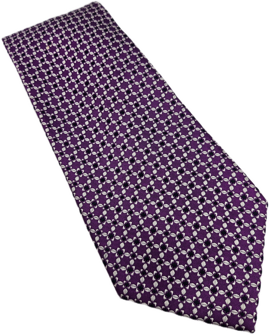 T.M. Lewin Silk Tie Mens Purple White Floral Statement Wedding Vtg Neck Tie BX23