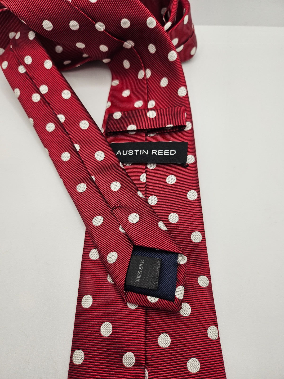 Austin Reed Silk Tie Mens Red White Woven Polka Dot Business Retro Neck Tie BX21