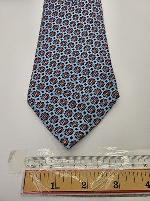 YSL Silk Tie Mens Blue Orange Geometric Squares Vtg Wedding Neck Tie Vintage Retro Formal