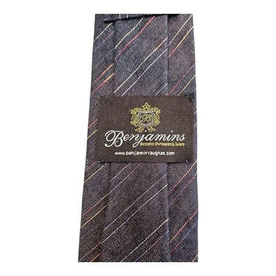 Benjamin's Denim Style Blue Tie with Rainbow Stripe Detail Mens Vintage Retro Wedding Formal