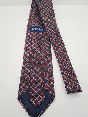 Lords cricket Ground Blue Check Mens Silk Tie Classic Designer Necktie BX12 Vint Vintage Retro
