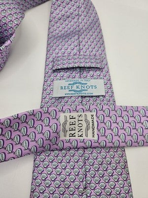 Reef Knots Silk Tie Mens Purple Aqua Shell Seashell Wedding Neck Tie Vintage Retro Formal