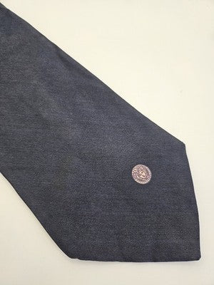 Gianni Versace Silk Tie Mens Navy Blue Plain Medusa Vtg Wedding Neck Clearance Vintage Retro