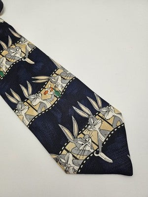 Marks and Spencer Silk Tie Mens Blue Bugs Bunny Looney Tunes Novelty Clearance Vintage Retro