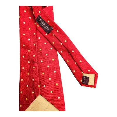 TM Lewin Red and Yellow Spotty All Silk Tie Mens Vintage Retro Wedding Formal Designer Classic