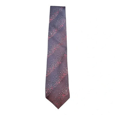 John Lewis Mid-Grey Satin Style Tie with Red / Pink Stripe Pattern Mens Vintage Retro Wedding