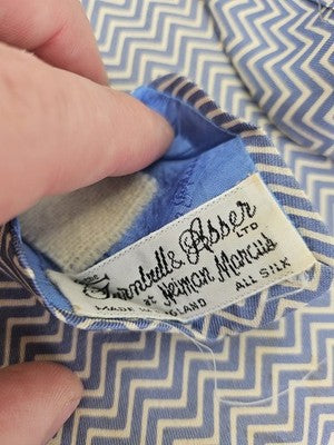 Aquascutum Silk Tie Mens Blue Ivory Chevron Zigzag Vtg Wedding Neck Clearance Vintage Retro