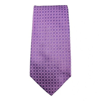 TM Lewin Purple Grid Check Silk Tie Mens Vintage Retro Wedding Formal Designer Classic Necktie