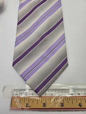 Aquascutum Silk Tie Mens Purple Grey Striped Vtg Wedding Neck Tie Vintage Retro Formal Designer
