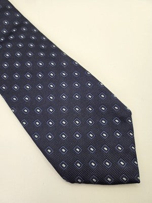 Aquascutum Silk Tie Mens Blue Geometric Diamond Spot Vtg Wedding Neck Tie Vintage Retro Formal