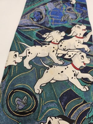 Disney Tie Rack Silk Tie Mens Blue Green 101 Dalmatians Novelty Neck Clearance Vintage Retro