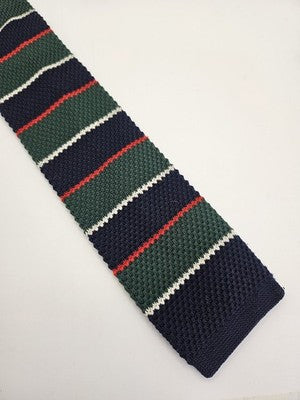 D.berite Skinny Knitted Green Tie Men Striped Woven Square End Necktie Mod Mens Vintage Retro