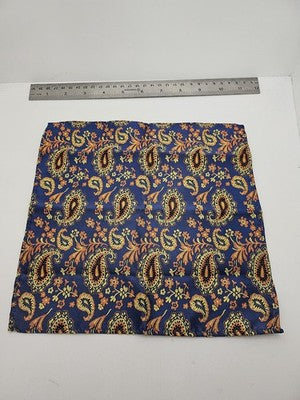 Mens Pocket Square Blue Vtg Retro Wedding Pre-Loved Vintage Poly 8''-10'' Silk Handkerchief