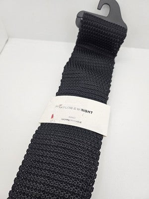 Taylor and Wright Skinny Knitted Black Tie Men Plain Woven Square End Necktie Mens Vintage