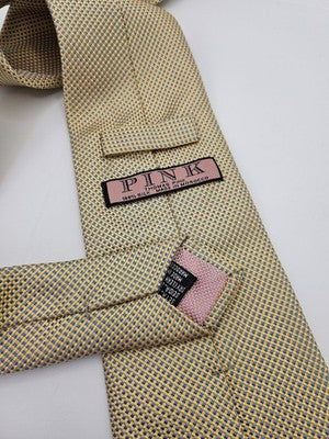 Thomas Pink Silk Tie Mens Yellow Blue Micro Check Geometric Wedding Neck Tie Vintage Retro