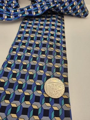 Paul Smith Silk Tie Mens Blue Aqua Geometric Cubes Retro Wedding Neck Clearance Vintage Formal
