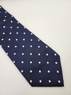 Charles Tyrwhitt Silk Tie Mens Blue White Polka Dot Spotted Wedding Neck Tie Vintage Retro