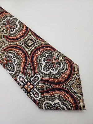 Aquascutum Silk Tie Mens Red Gold Navy Paisley Floral Vtg Wedding Neck Tie Vintage Retro Formal
