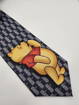 Disney Store Silk Tie Mens Grey Blue Winnie the Pooh Novelty Neck Tie Clearance Vintage Retro