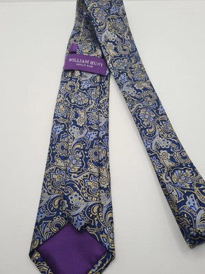 William Hunt Blue Paisley Mens Silk Tie Classic Designer Necktie Formal BX10 Vin Vintage Retro
