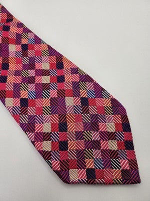 Duchamp London Silk Tie Mens Pink Purple Geometric Diamond Wedding Neck Tie Vintage Retro