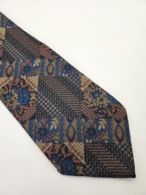 Paul Smith Silk Tie Mens Blue Brown Floral Patchwork Vtg Wedding Neck Tie Vintage Retro Formal