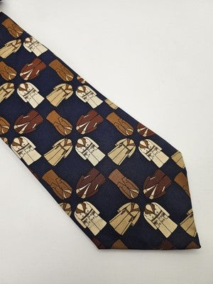 Aquascutum Silk Tie Mens Navy Blue Brown Trench Coat Novelty Vtg Neck Tie Vintage Retro Wedding