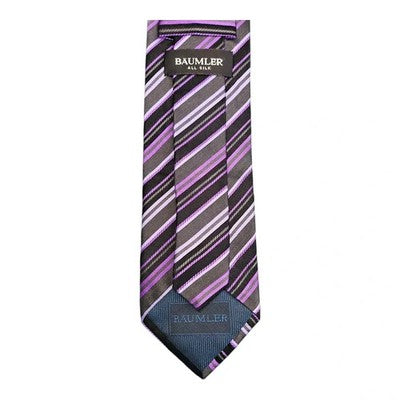 Baumler Purple and Black Striped Silk Tie Mens Vintage Retro Wedding Formal Designer Classic