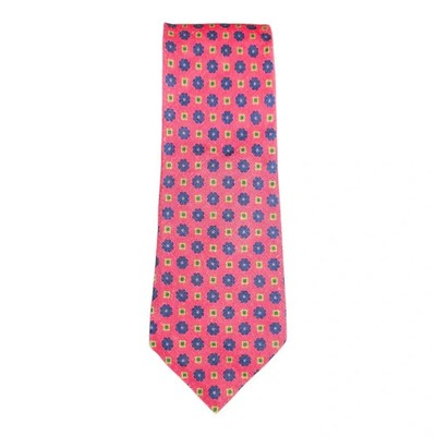 Atlas Design Pink Floral Linen Tie Mens Vintage Retro Wedding Formal Designer Classic Necktie
