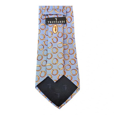 Trussardi Pale Blue and Gold Ring Pattern Silk Tie Mens Vintage Retro Wedding Formal Designer