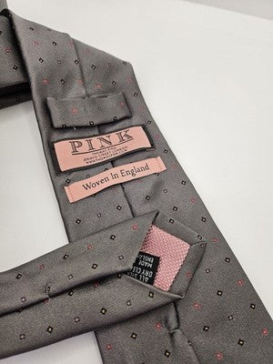 Thomas Pink Silk Tie Mens Grey Pink Geometric Diamond Spot Wedding Neck Tie Vintage Retro