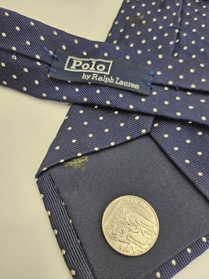 Polo Ralph Lauren Silk Tie Mens Blue White Polka Dot Vtg Wedding Neck Clearance Vintage Retro