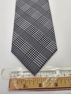 Charles Tyrwhitt Silk Tie Mens Navy White Houndstooth Check Wedding Neck Tie Vintage Retro