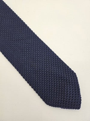 MandS Skinny Knitted Navy Tie Men Plain Woven Square End Necktie Mod Mens Vintage Retro Wedding