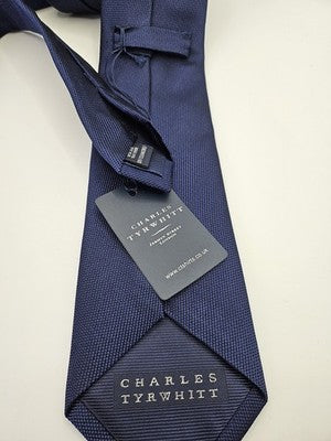 Charles Tyrwhitt Silk Tie Mens Navy Blue Textured Woven Wedding Neck Tie Vintage Retro Formal