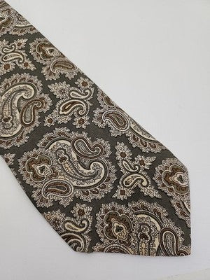 Gieves and Hawkes Silk Tie Mens Green Brown Paisley Vtg Wedding Neck Tie Clearance Vintage