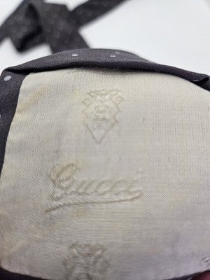 Gucci Silk Tie Mens Grey White Polka Dot Spotted Vtg Wedding Neck Tie Clearance Vintage Retro