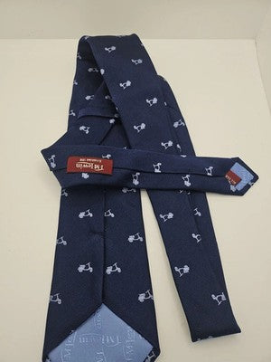 T.M Lewin Blue Scooter Vespa Pattern Mens Silk Tie Wedding Formal Neck Tie BX16 Vintage Retro