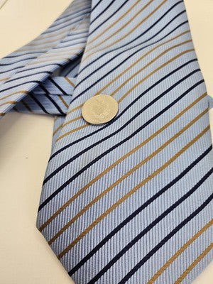 Charles Tyrwhitt Silk Tie Mens Blue Navy Gold Striped Wedding Neck Tie Clearance Vintage Retro