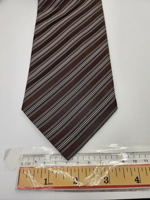 Aquascutum Silk Tie Mens Brown Cream Striped Vtg Wedding Neck Tie Vintage Retro Formal Designer