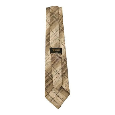 Vintage Topman Brown Check Tie Mens Retro Wedding Formal Designer Classic Necktie Business