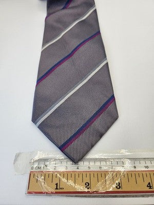 Charles Tyrwhitt Silk Tie Mens Grey Purple Blue Striped Wedding Neck Tie Vintage Retro Formal