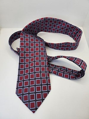 Charles Tyrwhitt Silk Tie Mens Red Blue Geometric Squares Wedding Neck Tie Vintage Retro Formal