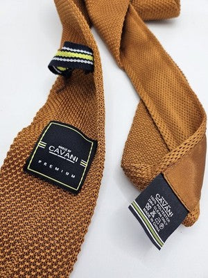 Cavani Skinny Knitted Bronze Tie Men Plain Woven Square End Necktie Mod Mens Vintage Retro